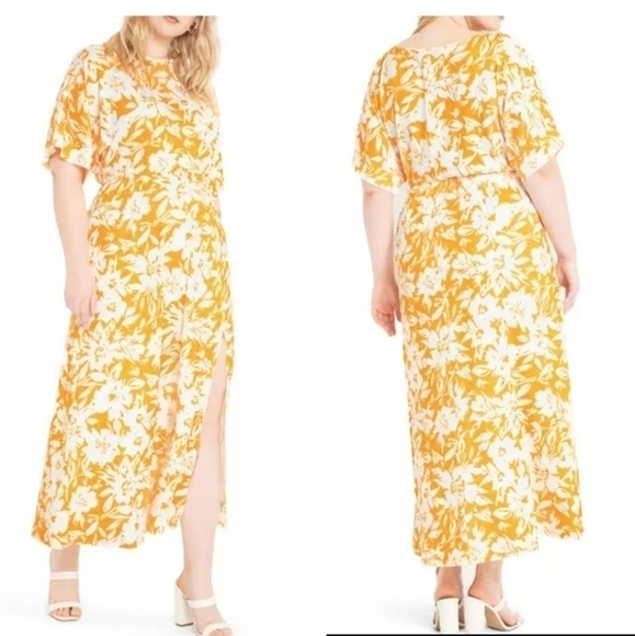 Eloquii Yellow And White Floral Maxi Dress With Elastic Waist Front Slit Size 16 - Picture 16 of 16